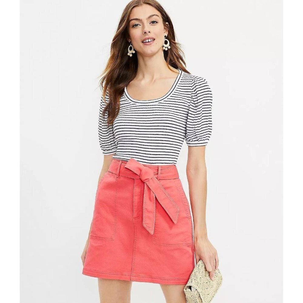 Ann Taylor loft solid pink denim mini jean utility pocket skirt NEW size 00